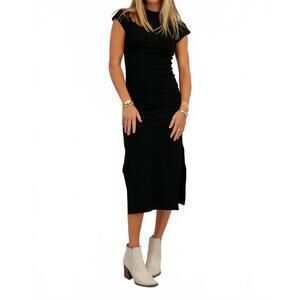 NEW CLOUD TEN side slit midi knit dress in black